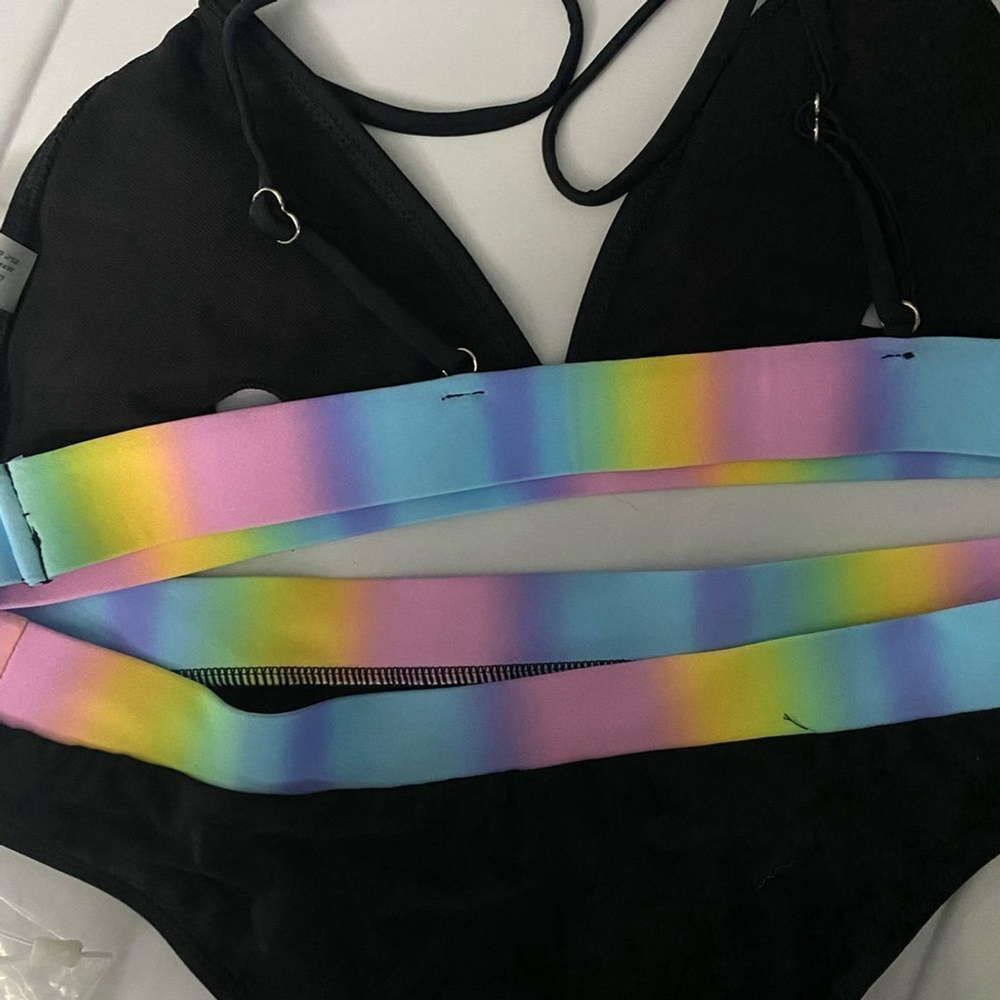 Black Bikini with Rainbow Accents and Sporty Design - Picture 5 of 6